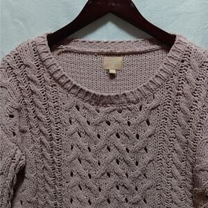 Aero Hygge Pullover Sweater Womens S Pink Chenille Cable‎ Knit Open Weave Chunky